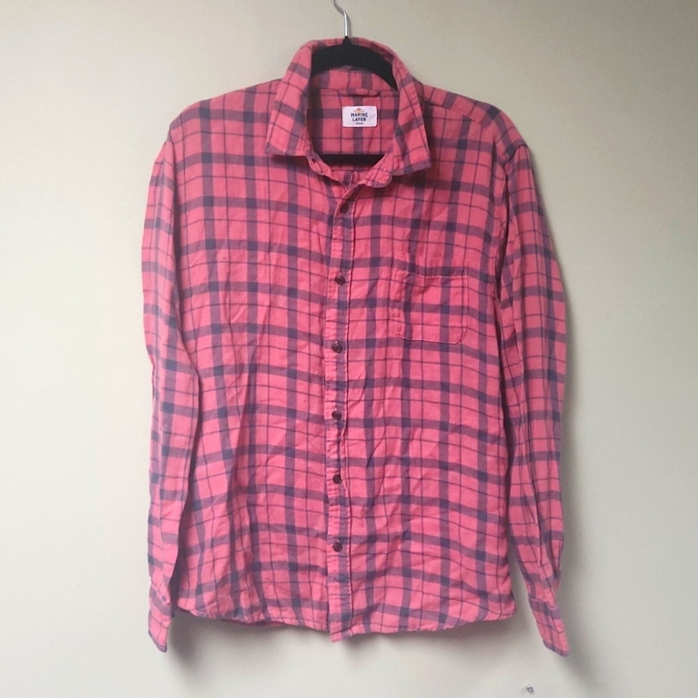 Marine Layer Women’s Lightweight Plaid Flannel Button Down Shirt- Medium
